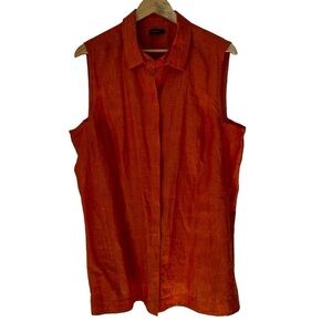 Lafayette 148 New York Orange 100% Linen Sleeveless Buttonfront Blouse, XL